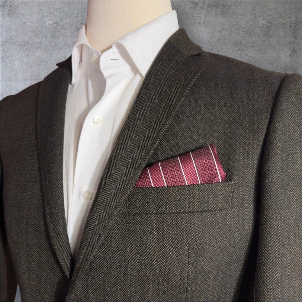 DKNY Mens Blazer Sport Coat Two Button Jacket 40R WOOL Brown Herringbone Suits
